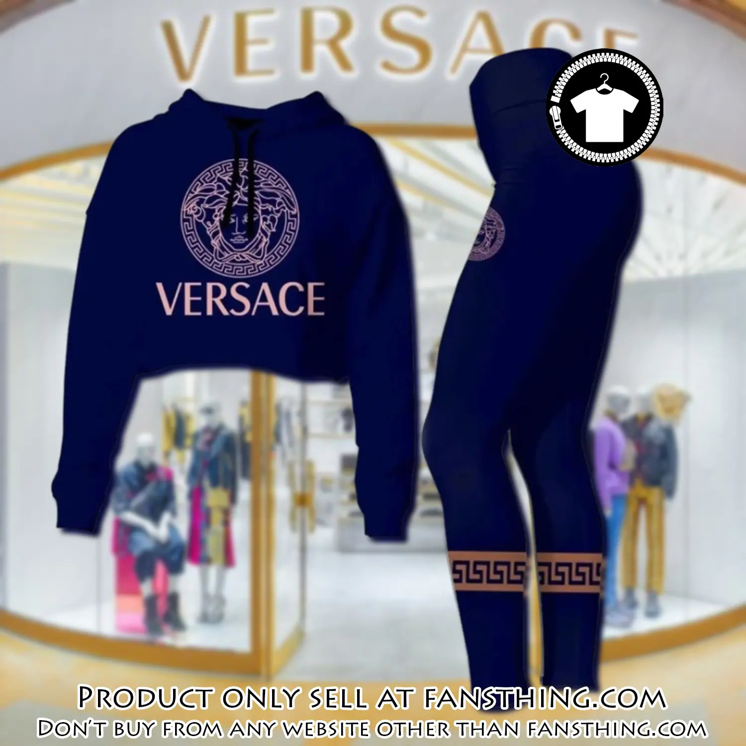 Versace medusa navy luxury brand clothes leggings and crop top set for women fst5541270